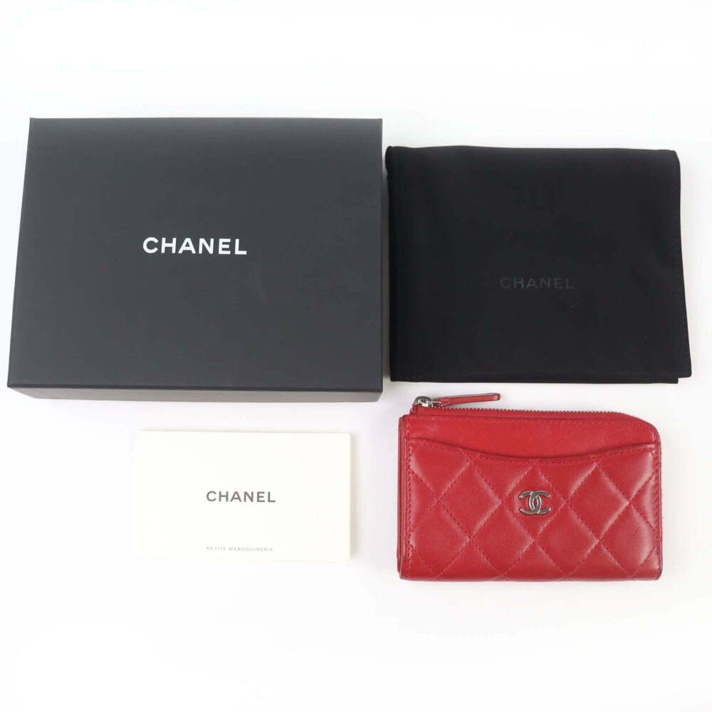 CHANEL Red Lambskin Leather Logo Wallet - Picture 2 of 11